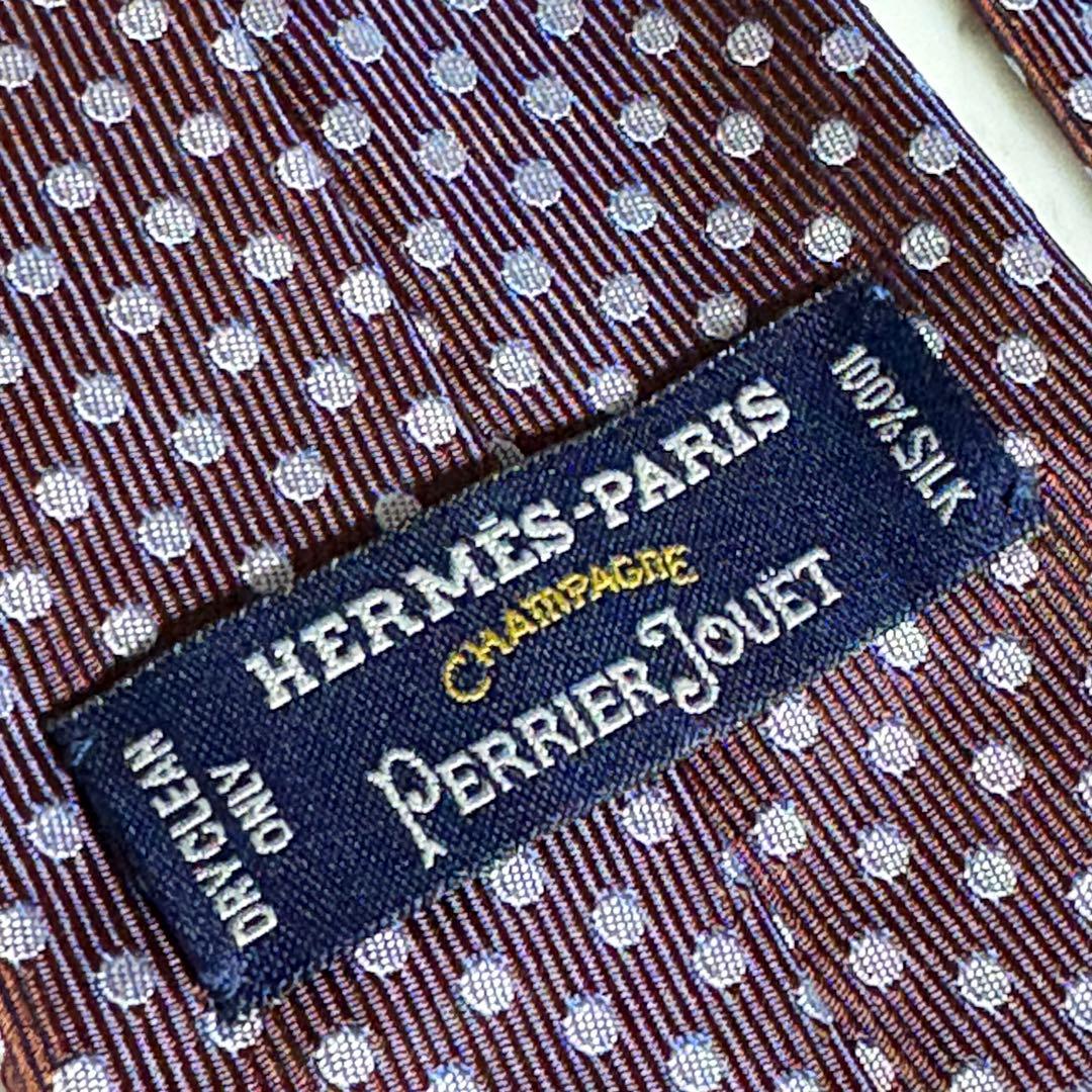 HERMES ネクタイ 限定モデル ネイビー ブラウン ドット柄 ファソネ 光沢