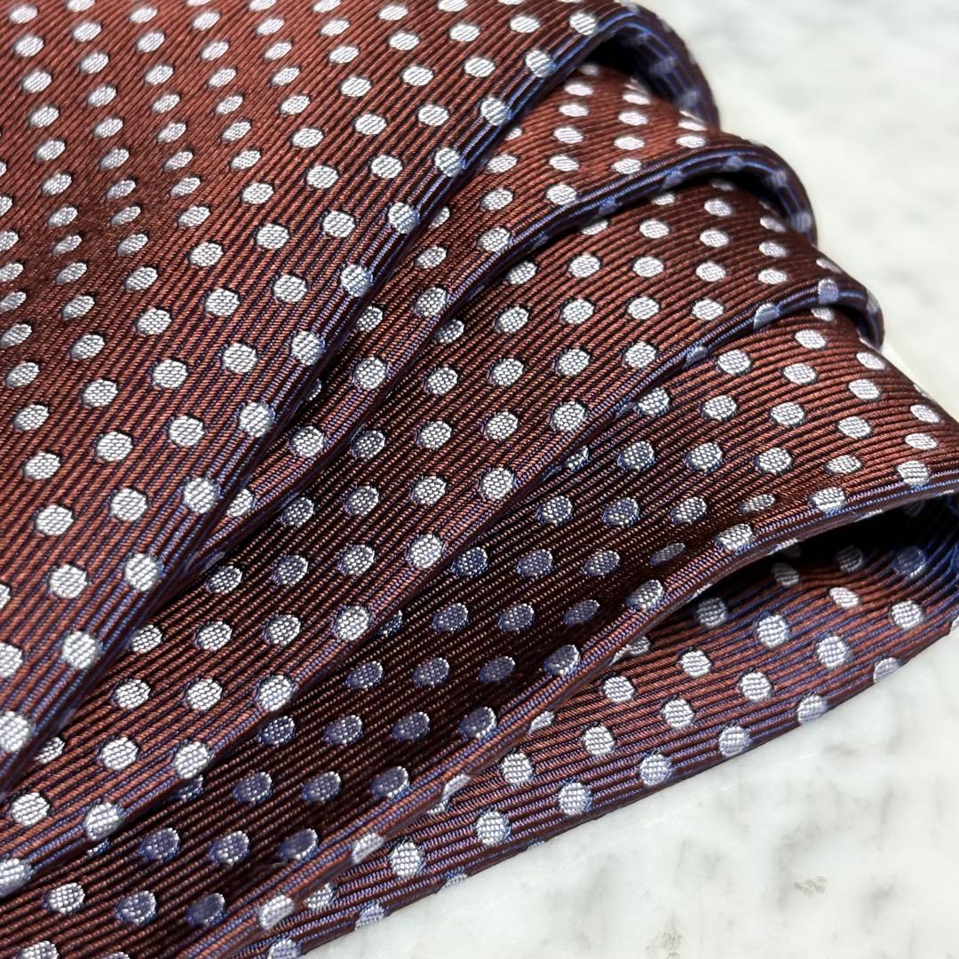 HERMES ネクタイ 限定モデル ネイビー ブラウン ドット柄 ファソネ 光沢