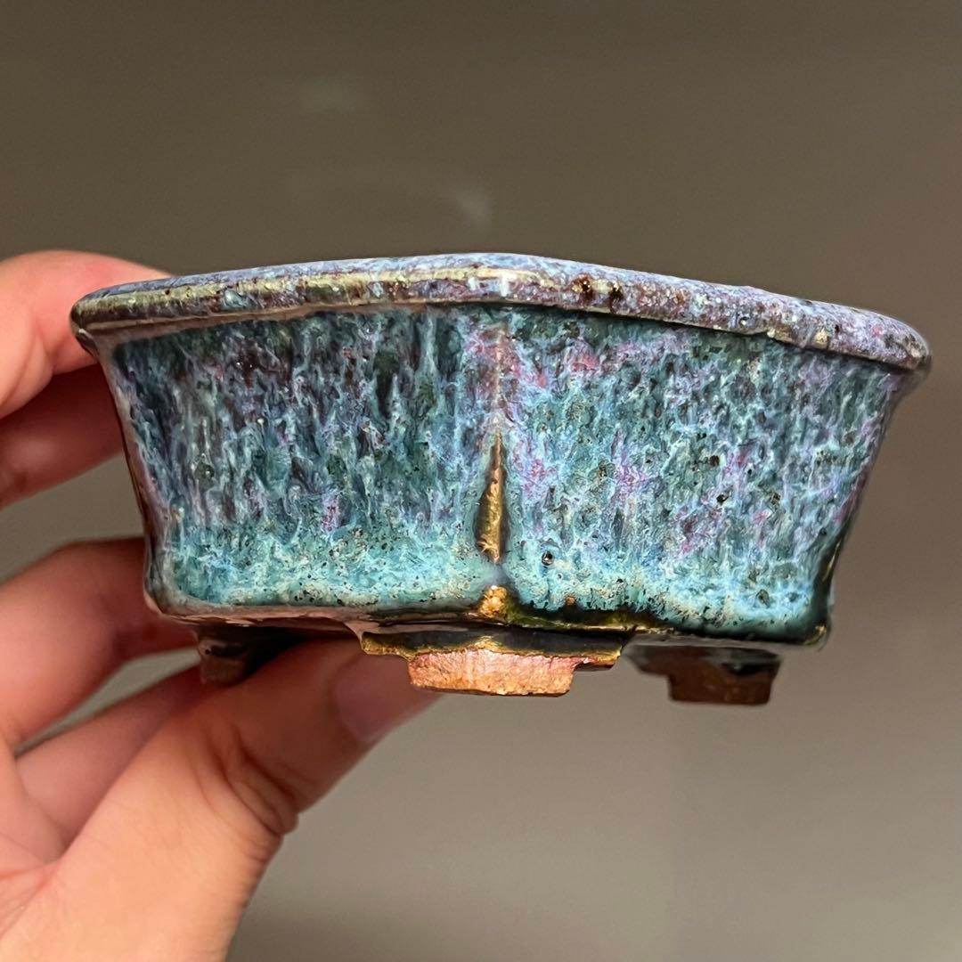 824.秋直 紫均釉六角 盆栽鉢 植木鉢 10.2*9.1*4cm