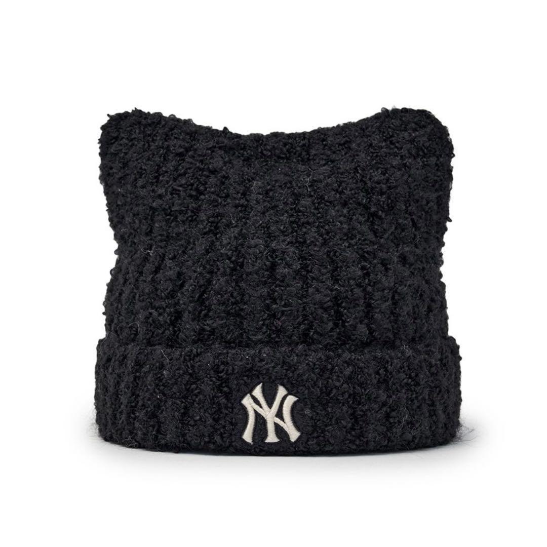 【ラスト】新品　大人気　韓国　MLB 猫耳　ニット帽　ビーニー　カリナ　黒