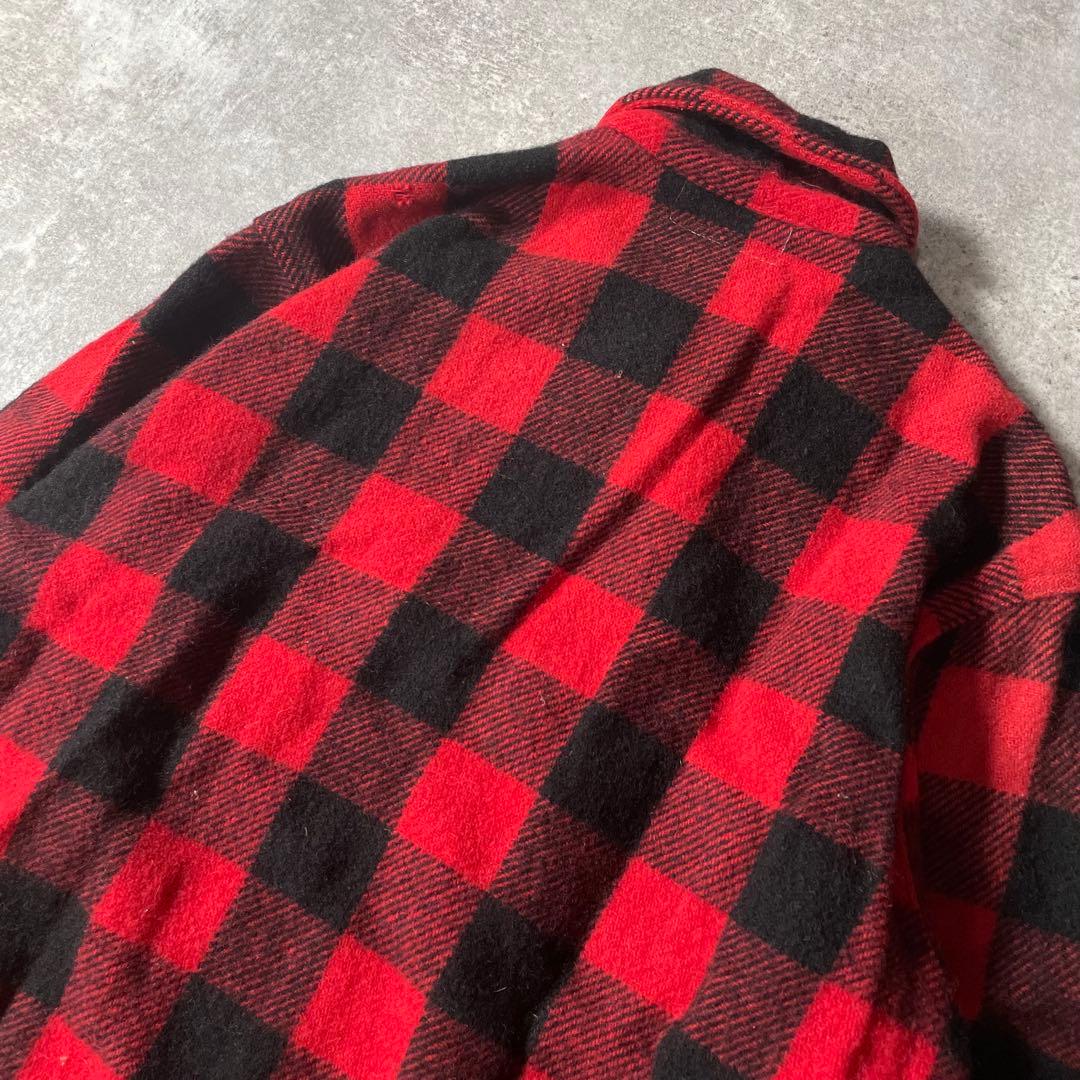 佐*夫様 カナダ製 バッファローチェックジャケット 猫目ボタン レッド ブラック