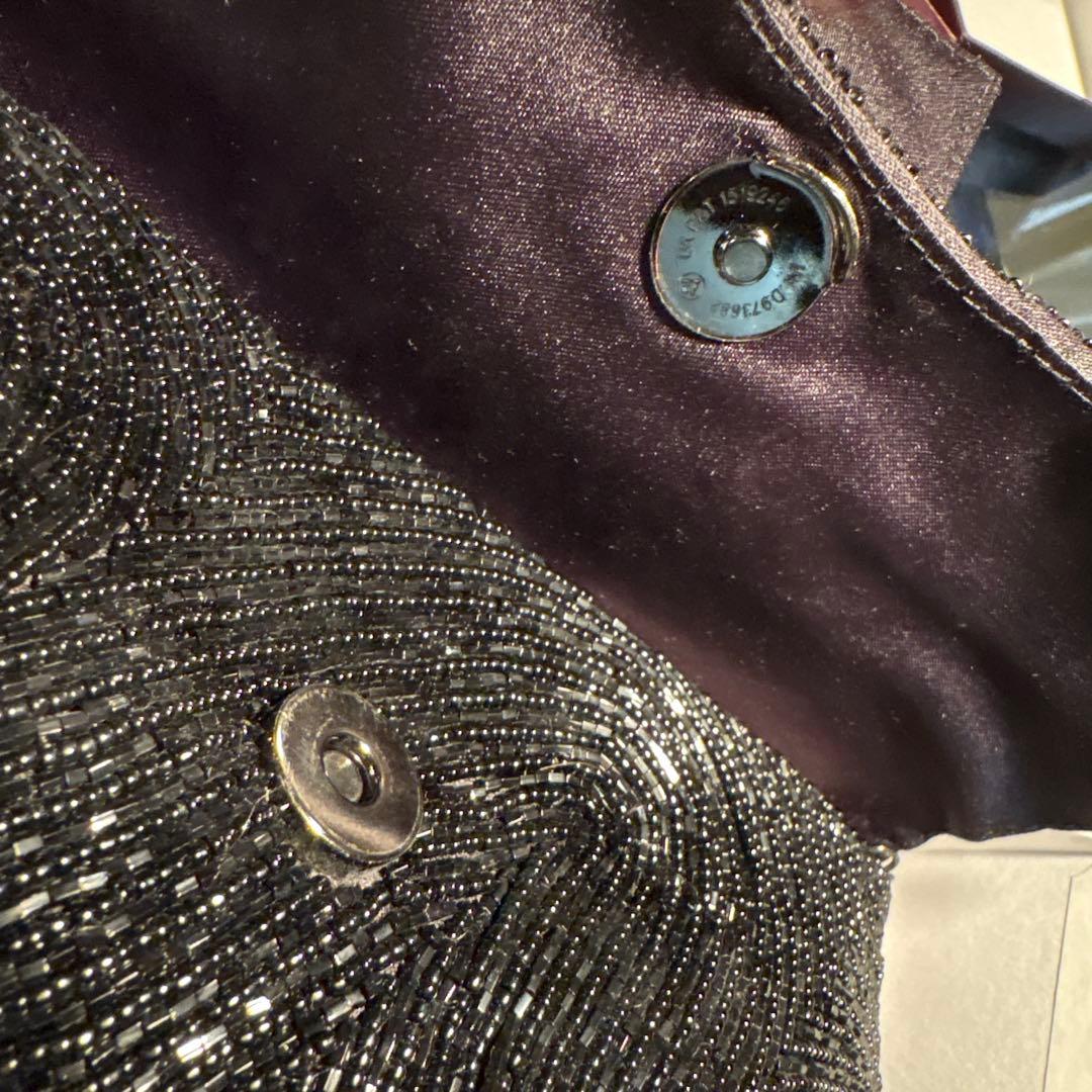 【美品】東京ソワールパーティーバッグ ビーズ ブラック クラッチバッグ 箱有