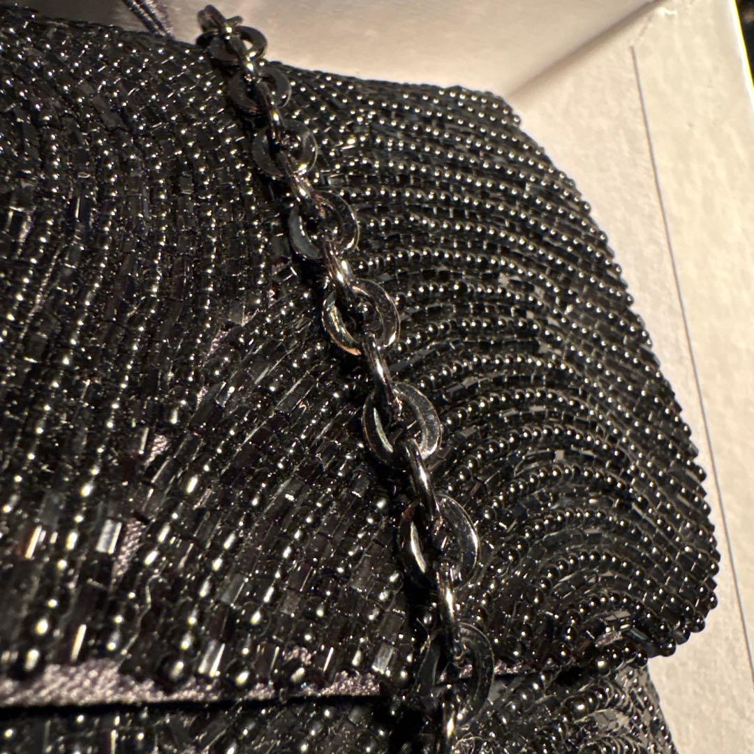 【美品】東京ソワールパーティーバッグ ビーズ ブラック クラッチバッグ 箱有