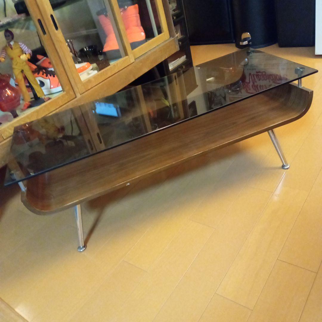 ミッドセンチュリー スペースエイジ プライウッド センターテーブル ガラス