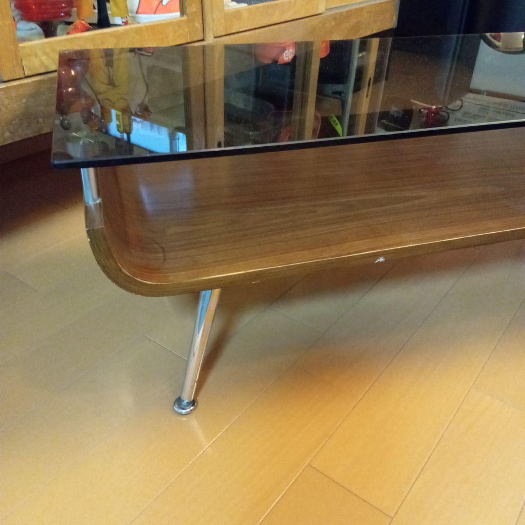 ミッドセンチュリー スペースエイジ プライウッド センターテーブル ガラス