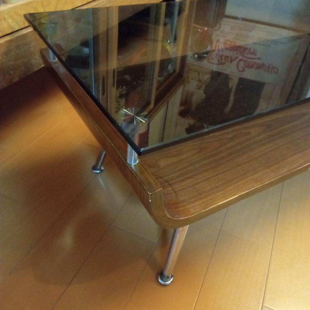 ミッドセンチュリー スペースエイジ プライウッド センターテーブル ガラス