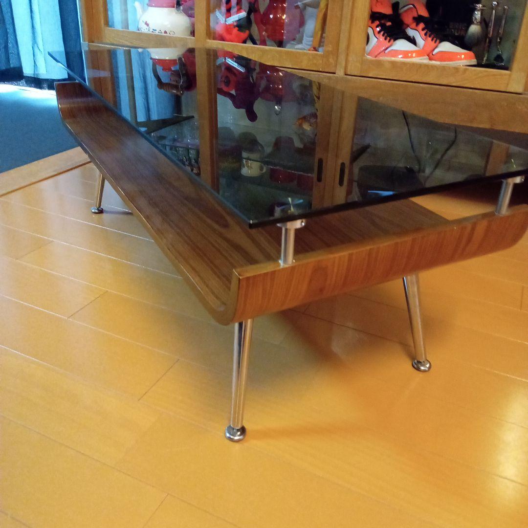 ミッドセンチュリー スペースエイジ プライウッド センターテーブル ガラス