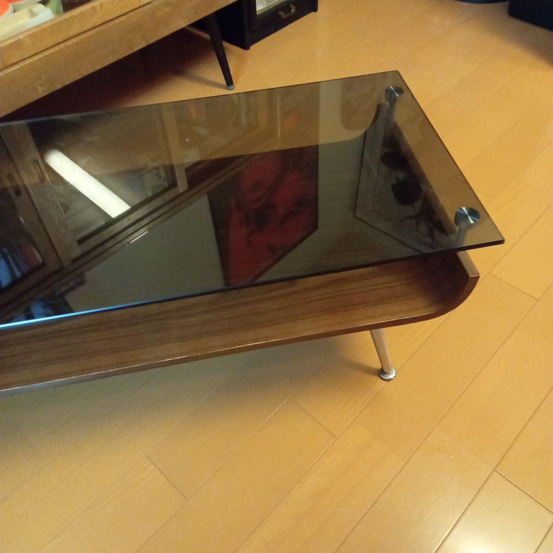 ミッドセンチュリー スペースエイジ プライウッド センターテーブル ガラス