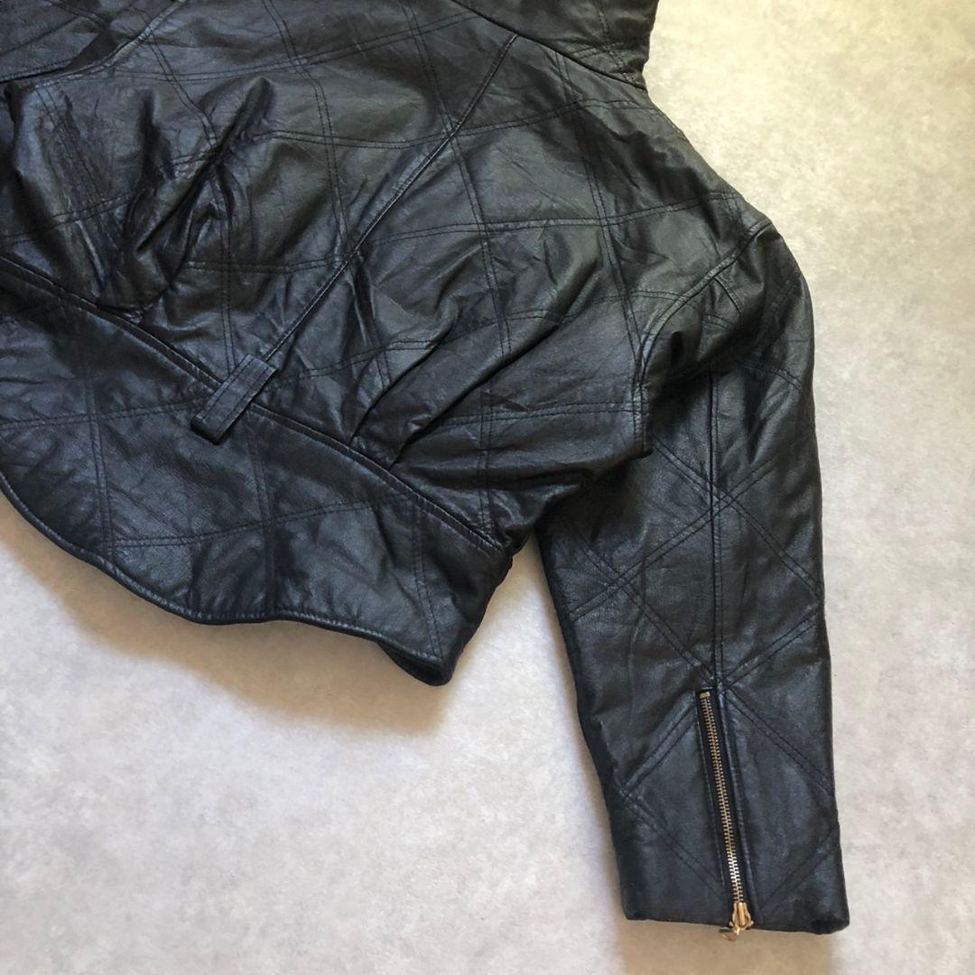 80s-90sヴィンテージダイヤモンドキルト 本革レザー ボンバージャケット短丈