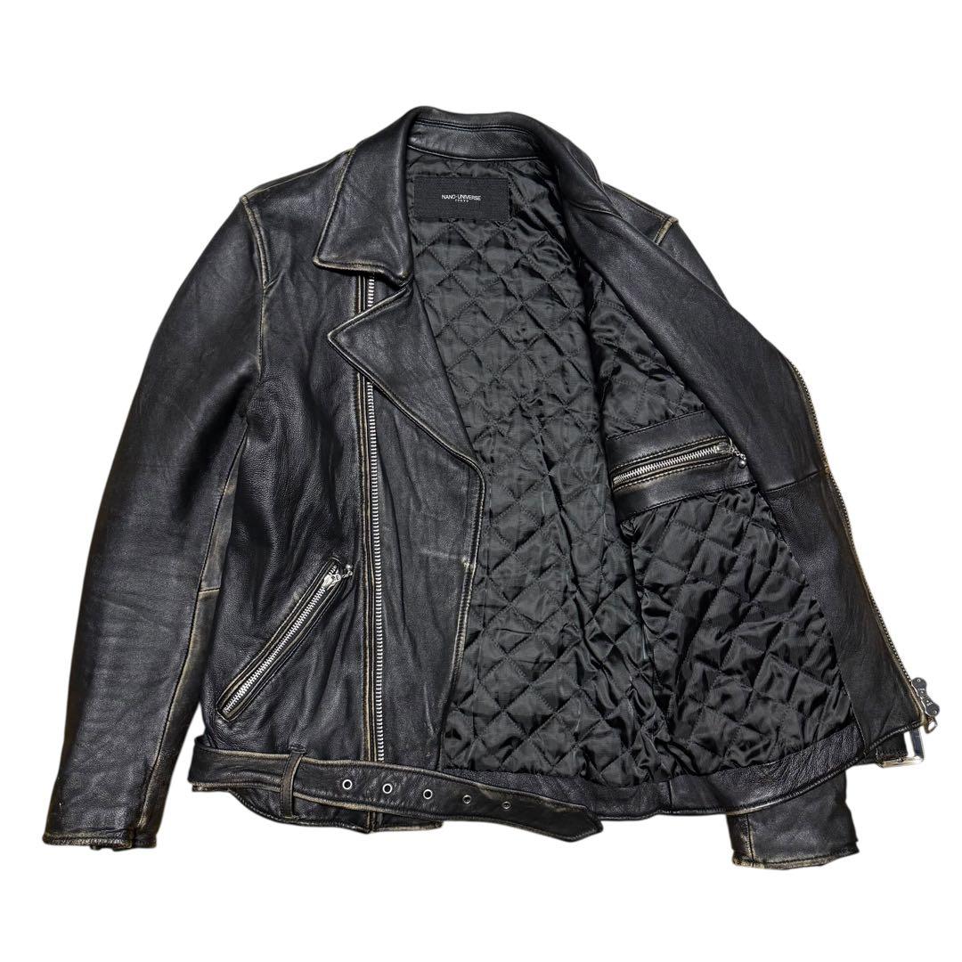 NANO universe ヴィンテージ加工 ライダースジャケット シープレザー