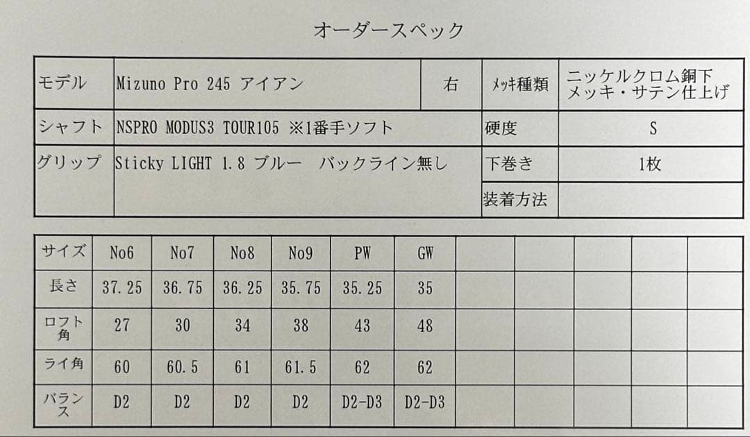 【美品】Mizuno Pro 245 アイアンセット 6本（6I〜GW）カスタム
