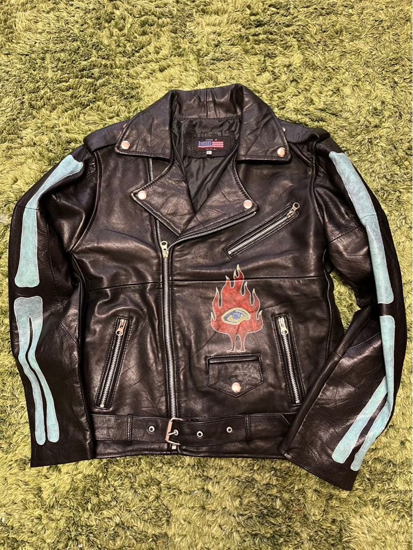 【USA製】ハンドペイント レザーダブルライダースジャケット