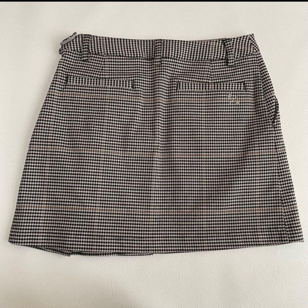キャロウェイ　ストレッチ　千鳥　チェック　スカート　プリーツ ベルト