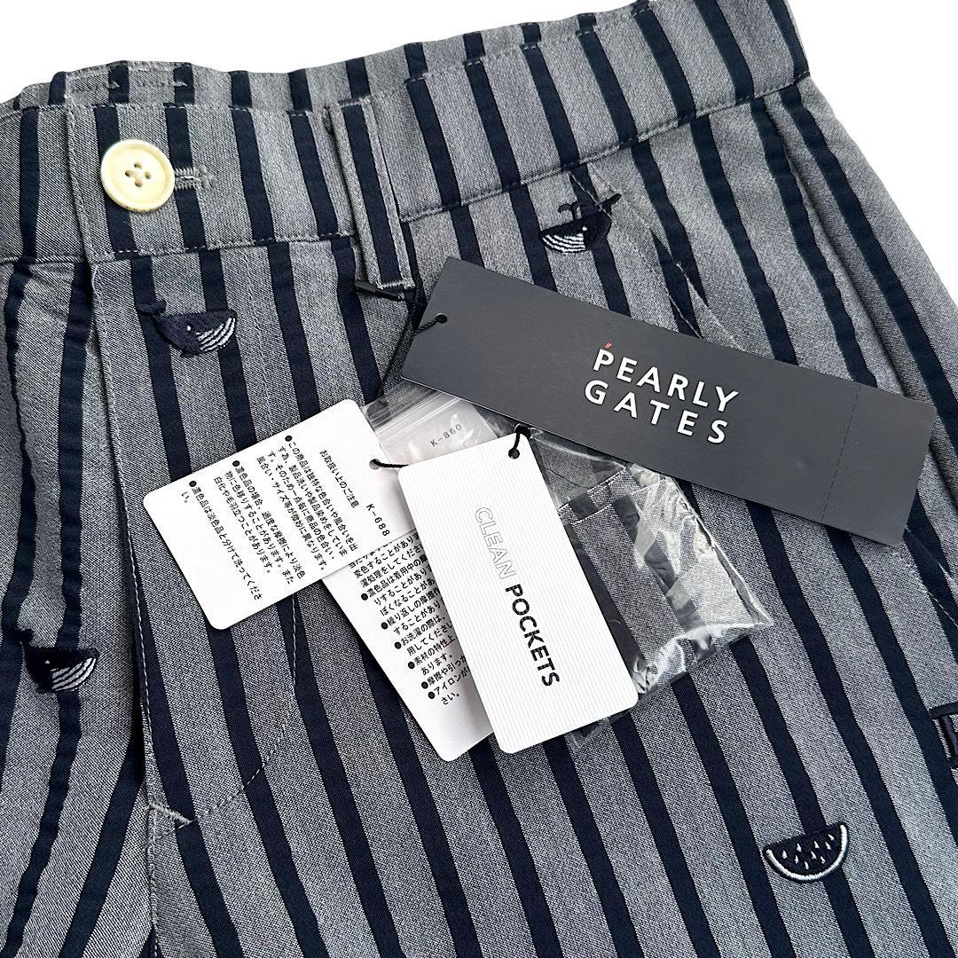 656 パーリーゲイツ シアサッカー クジラ ボーダーメンズパンツ サイズ5 L