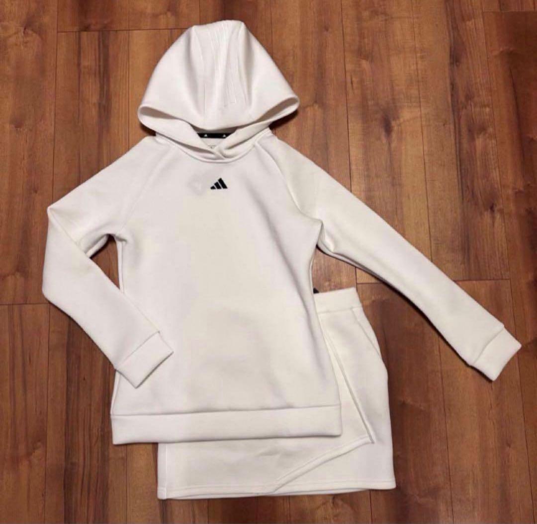ダンボールニット　セットアップ　ホワイト　アディダス　ゴルフ　春秋　ゴルフウェア