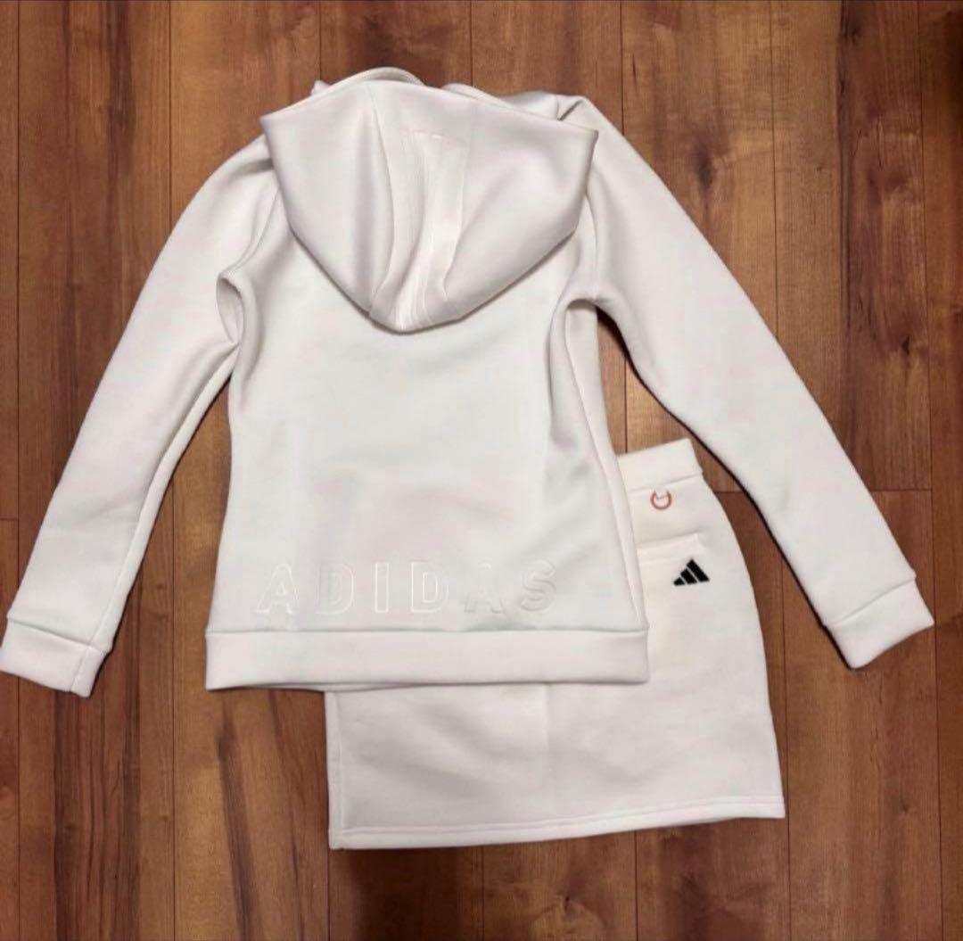 ダンボールニット　セットアップ　ホワイト　アディダス　ゴルフ　春秋　ゴルフウェア