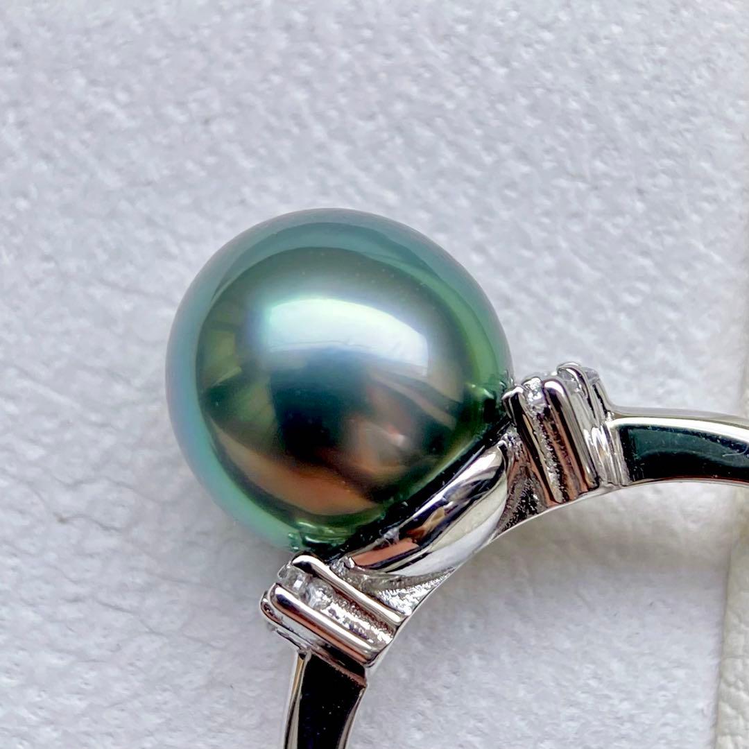 本真珠南洋黒蝶真珠ブルーグリーン9.2㍉s925リングY1054