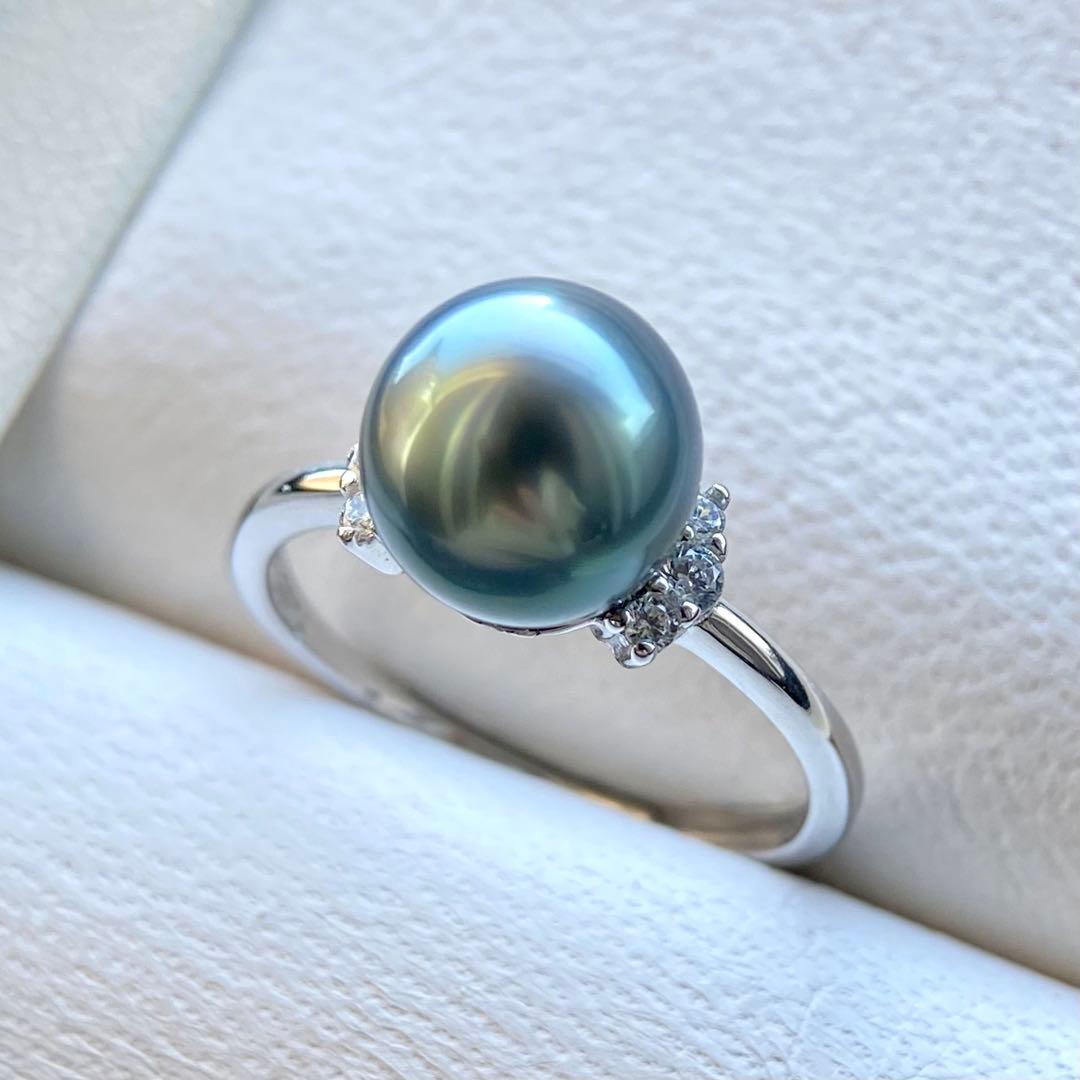 本真珠南洋黒蝶真珠ブルーグリーン9.2㍉s925リングY1054