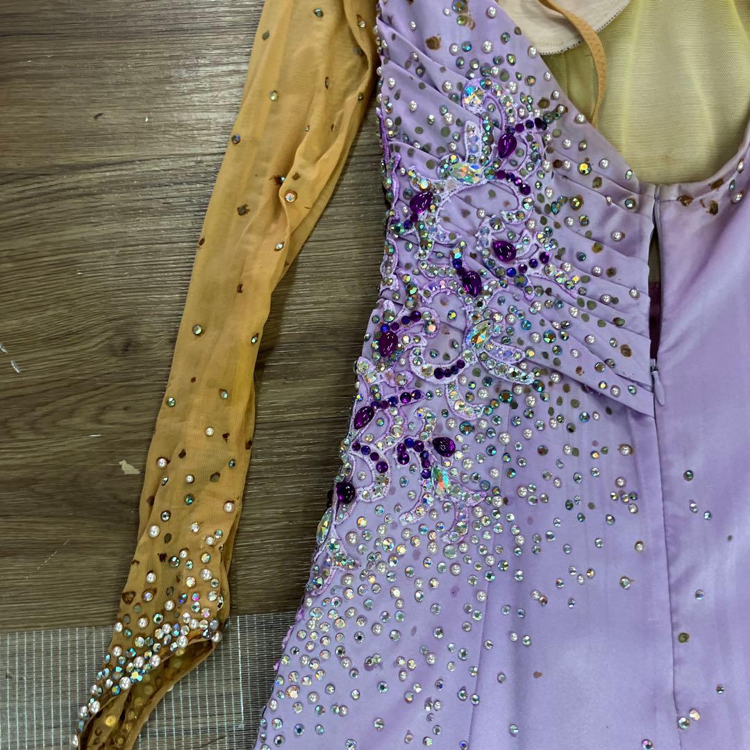 3.4 社交ダンス 競技 ドレス スタンダード ラベンダー パープル ビジュー