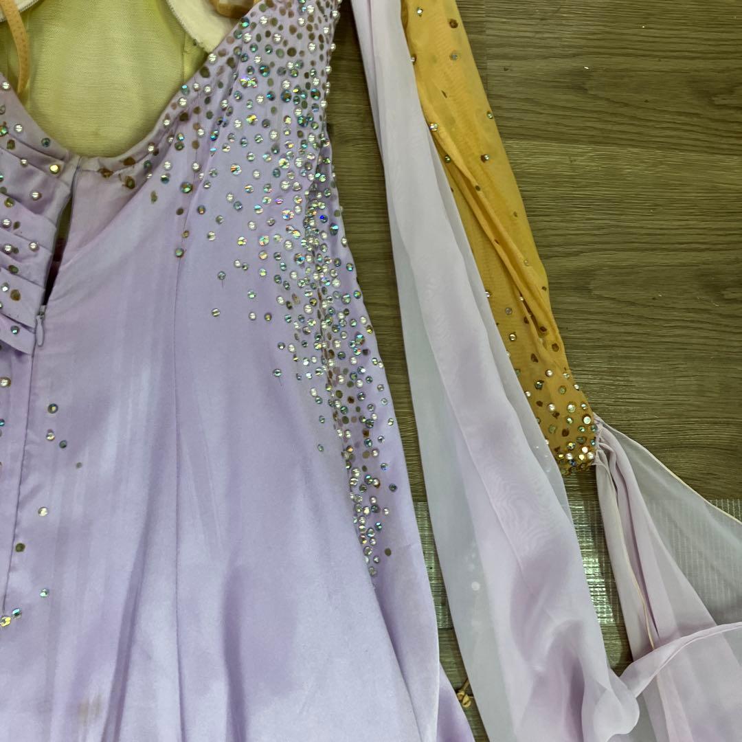 3.4 社交ダンス 競技 ドレス スタンダード ラベンダー パープル ビジュー