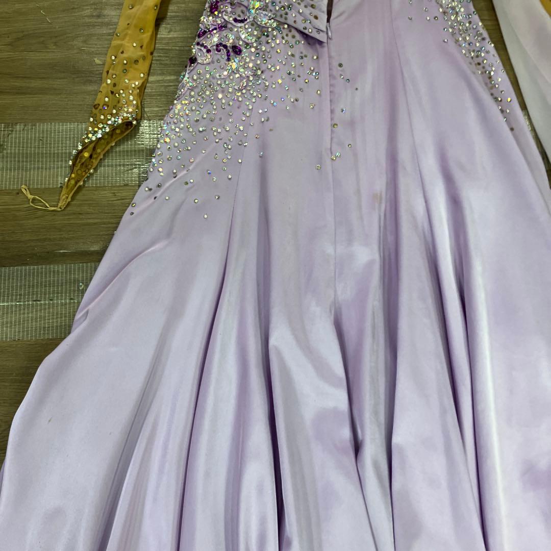 3.4 社交ダンス 競技 ドレス スタンダード ラベンダー パープル ビジュー