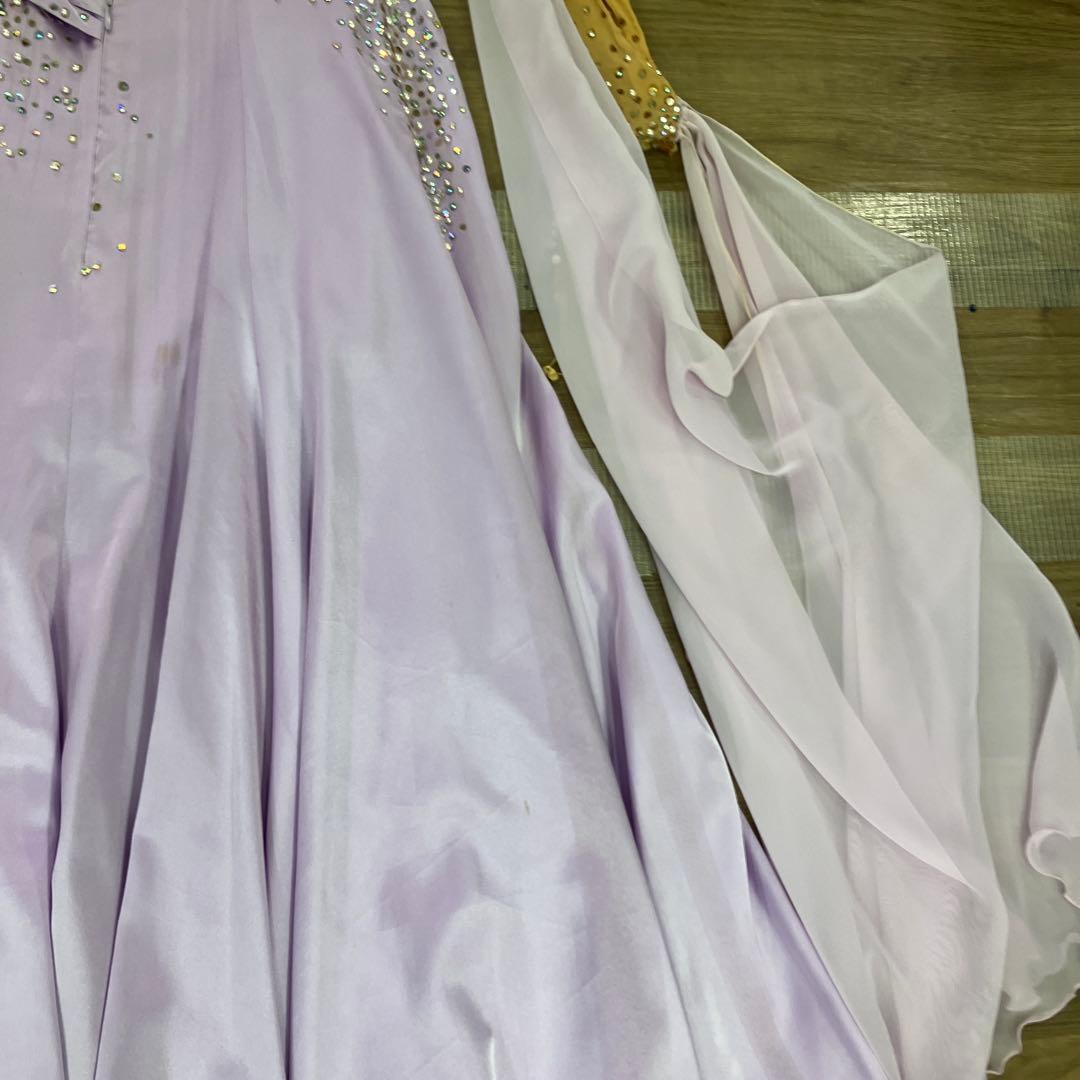 3.4 社交ダンス 競技 ドレス スタンダード ラベンダー パープル ビジュー