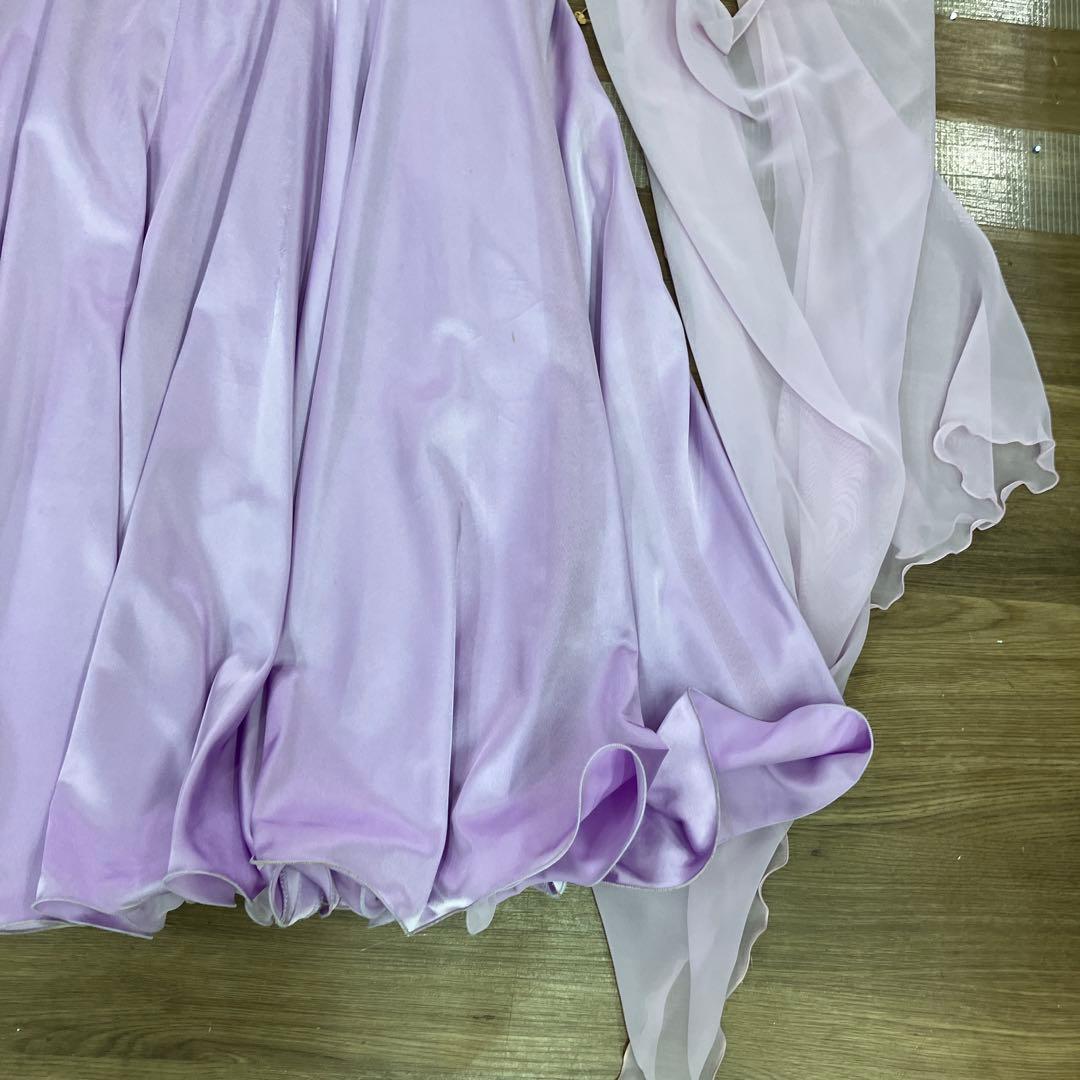 3.4 社交ダンス 競技 ドレス スタンダード ラベンダー パープル ビジュー