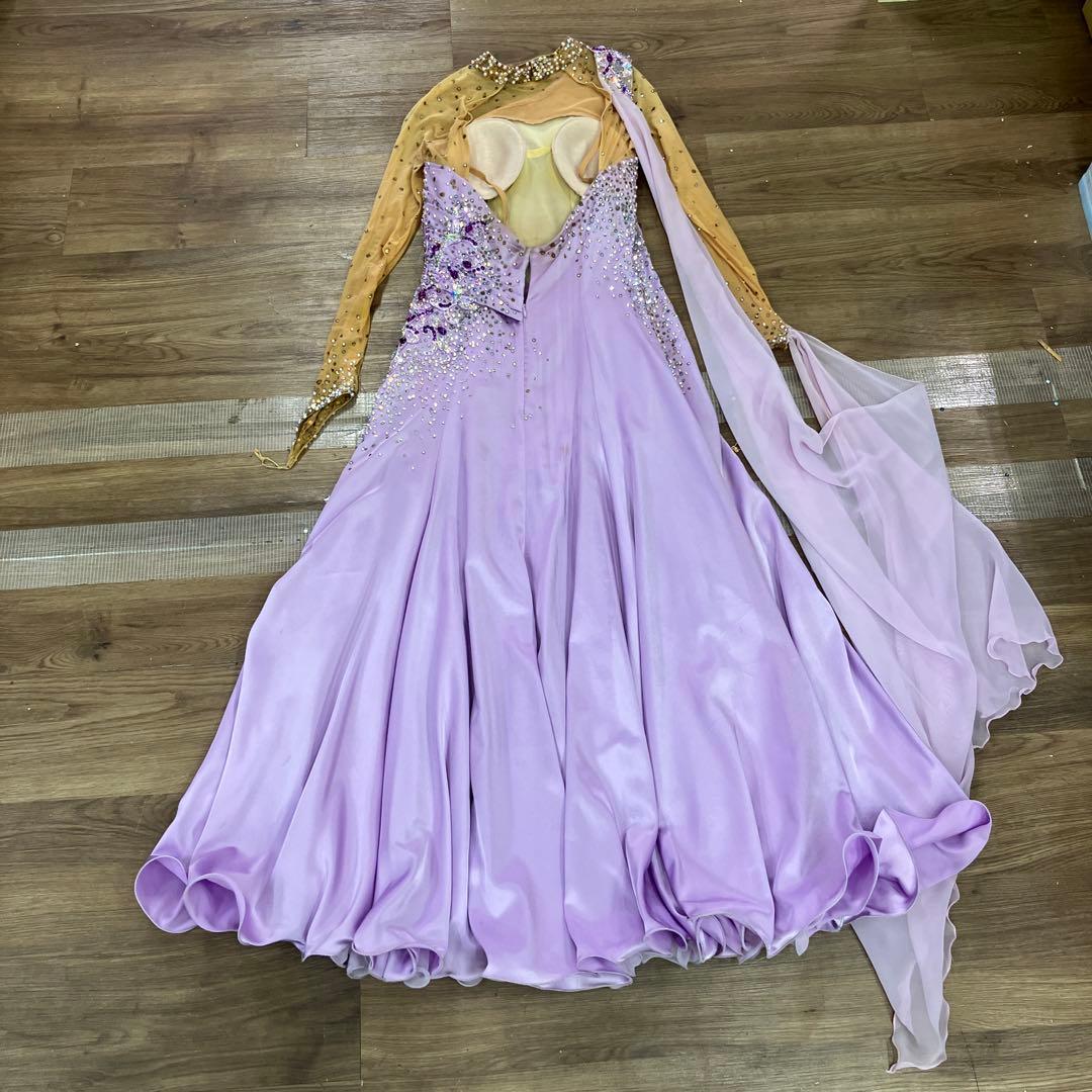 3.4 社交ダンス 競技 ドレス スタンダード ラベンダー パープル ビジュー