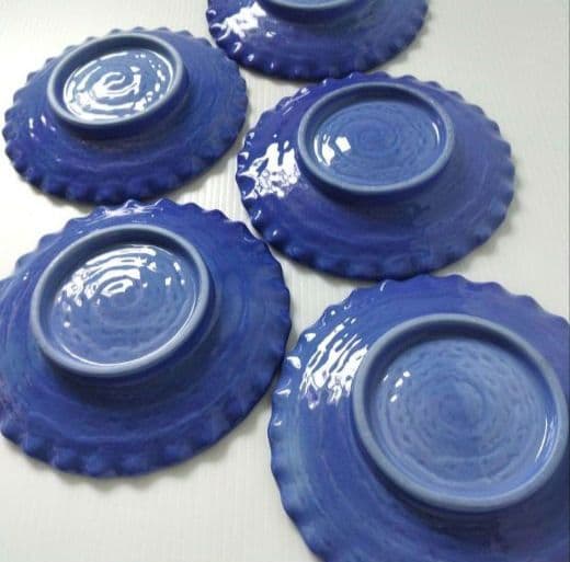 海野裕 ルリ色 輪花皿 中皿 染付 フリル ブルー 青 皿 和食器 5客揃