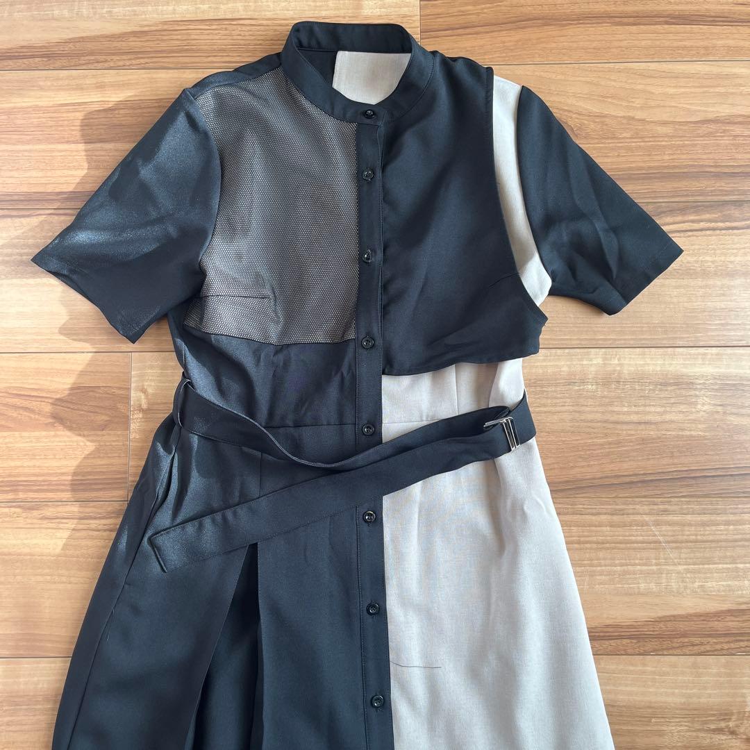 は*な様 ユナイテッドトウキョウ　黒とベージュの半袖シャツワンピース