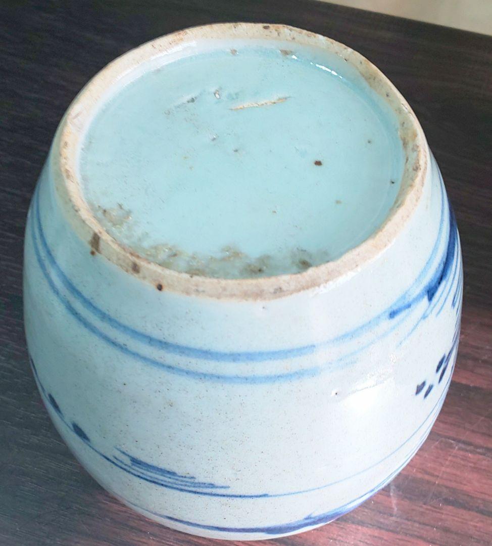 中国美術 清時代 白磁染付 人物山水絵図壺 骨董品