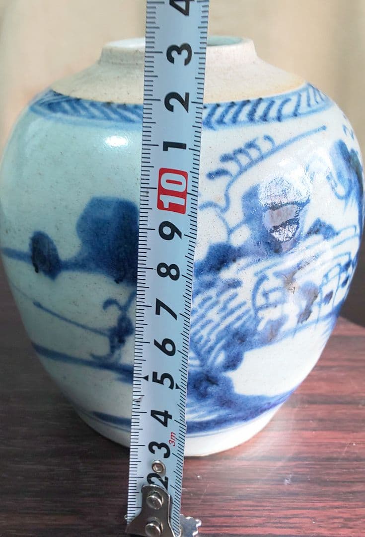 中国美術 清時代 白磁染付 人物山水絵図壺 骨董品