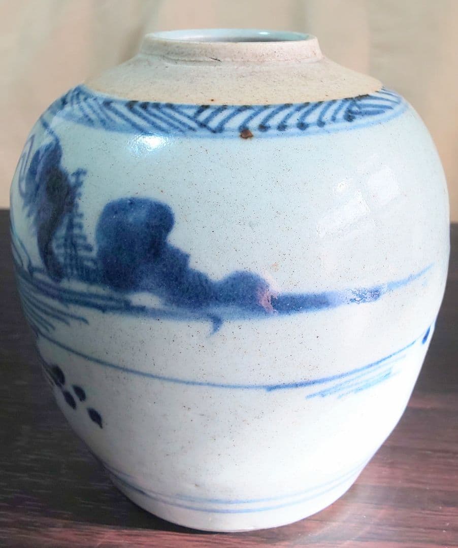 中国美術 清時代 白磁染付 人物山水絵図壺 骨董品