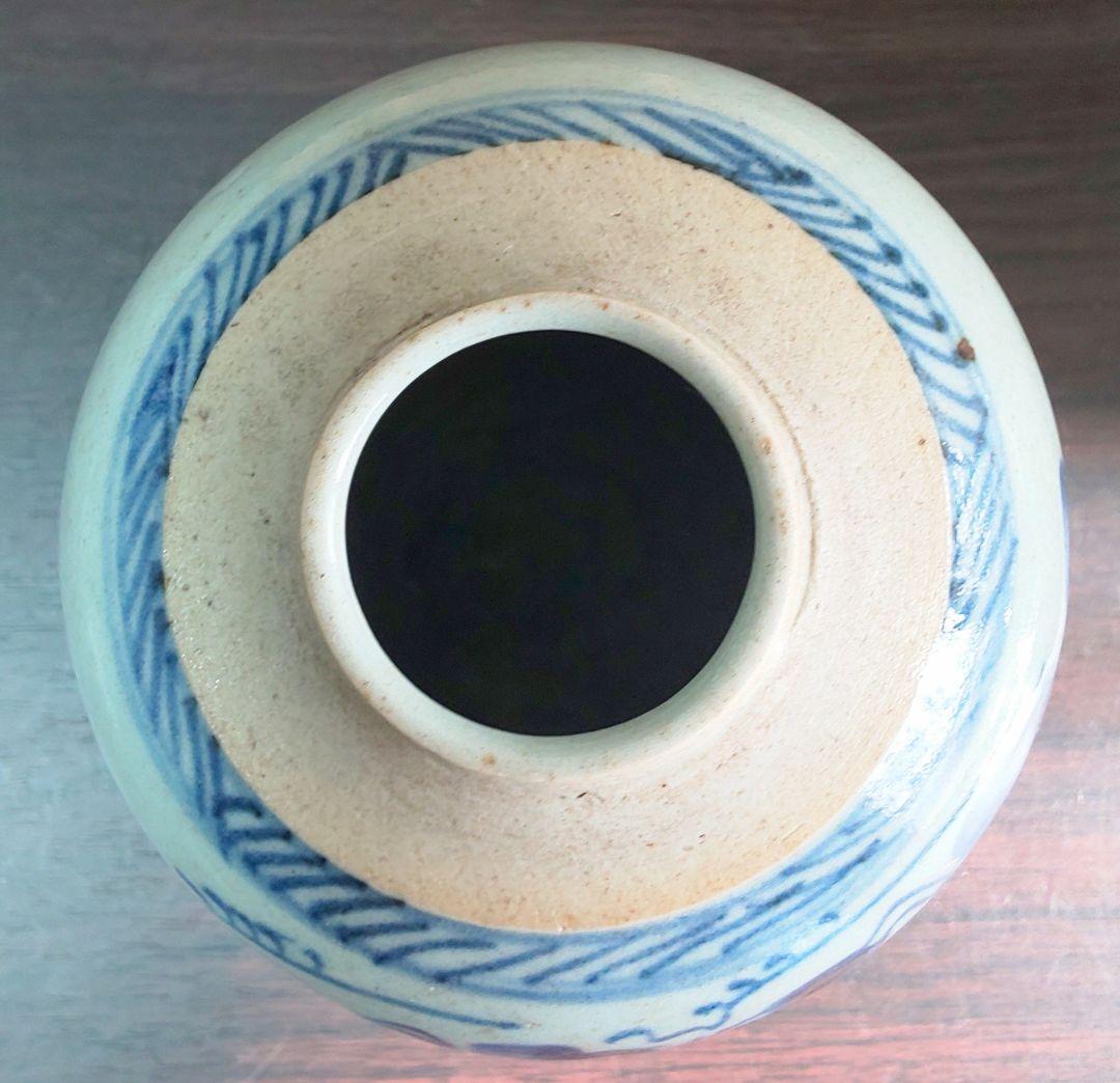 中国美術 清時代 白磁染付 人物山水絵図壺 骨董品