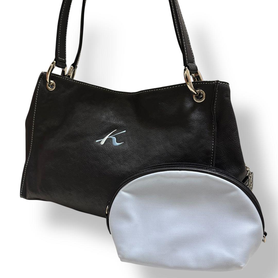 キタムラ　トートバッグ　ショルダーバッグ　ブラック　レザー　ポーチ付き　シボ革