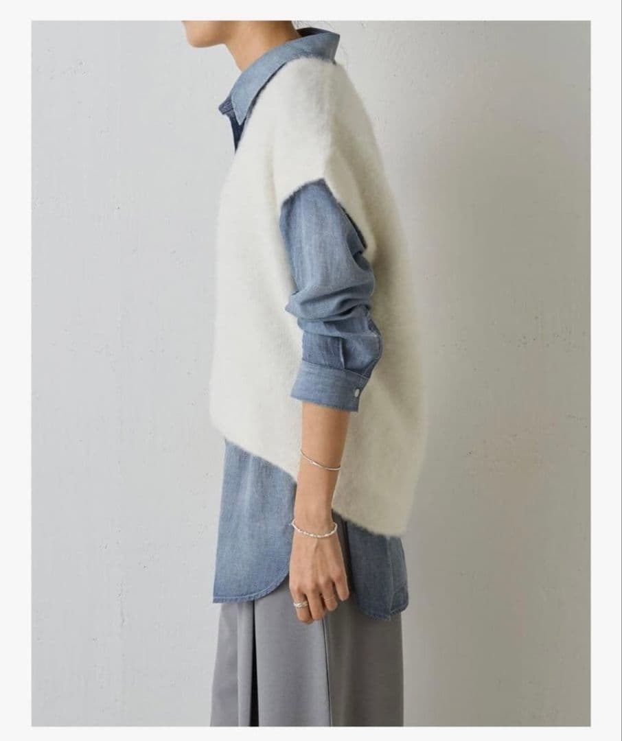 BEARDSLEY アルパカシャギーニットジレ ふわふわベスト ホワイト