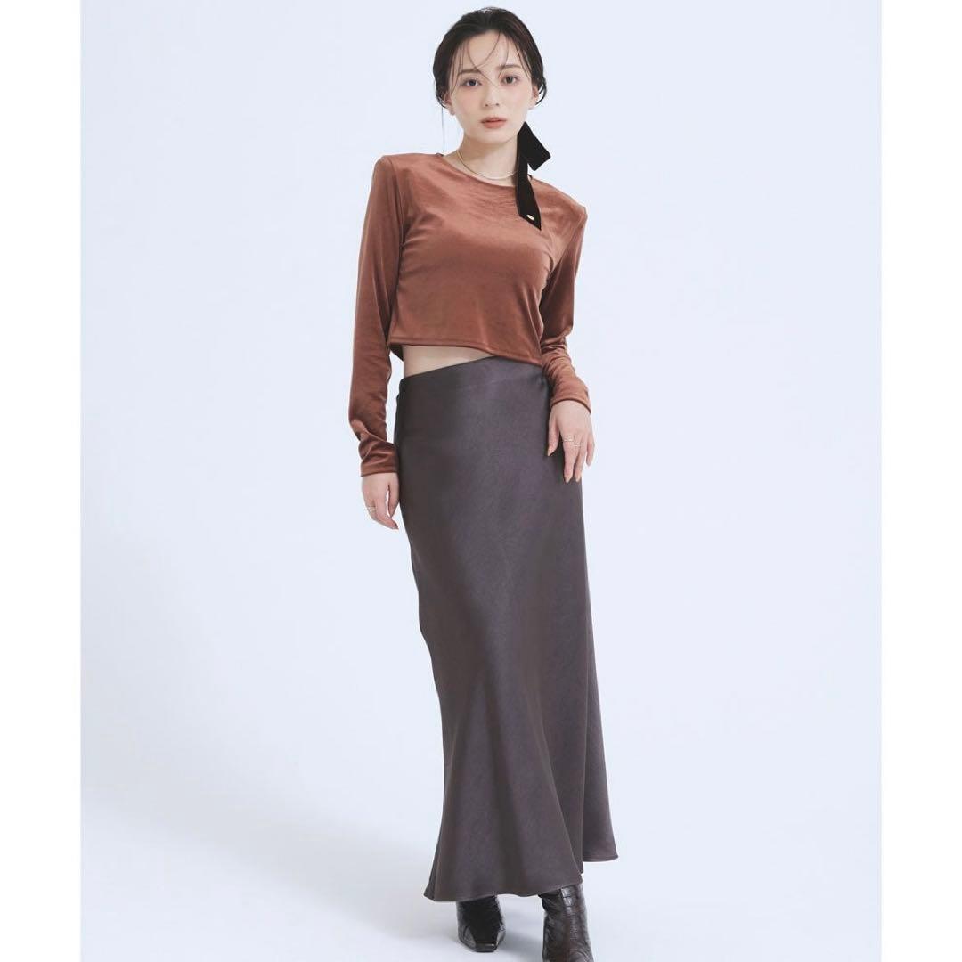 【美品】anuans アニュアンス ベロアクロップドカットトップス BROWN