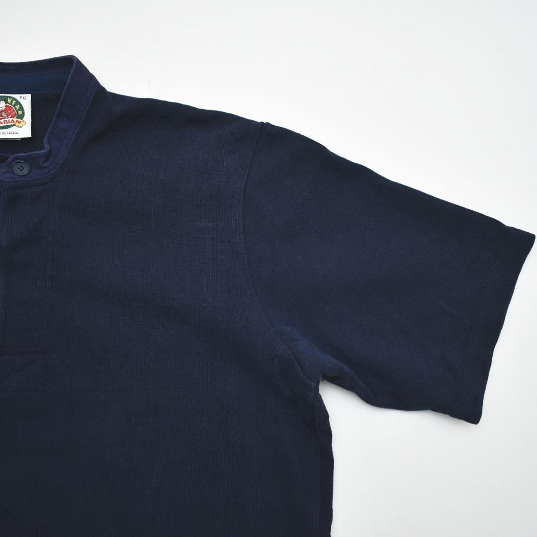 90sヴィンテージ カナダ製 バーバリアン バンドカラー ラガーシャツ XL 紺