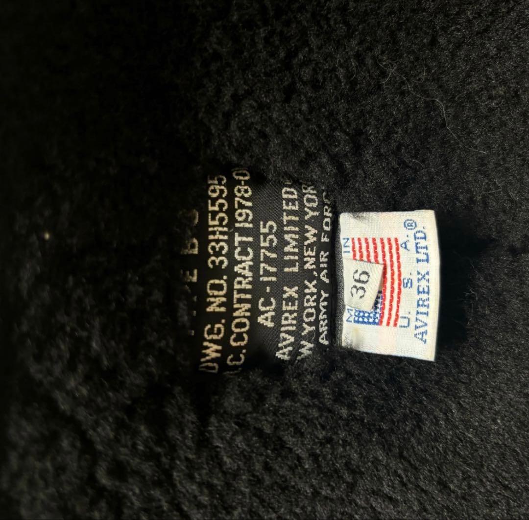 美品✨AVIREX ムートン　レザージャケット　B-3 羊革　36 ブラック