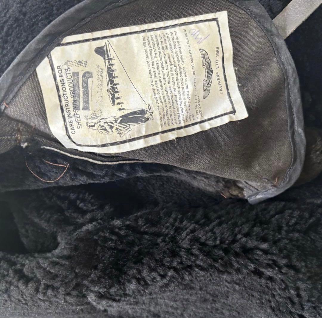 美品✨AVIREX ムートン　レザージャケット　B-3 羊革　36 ブラック