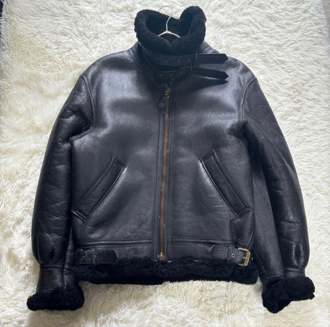 美品✨AVIREX ムートン　レザージャケット　B-3 羊革　36 ブラック