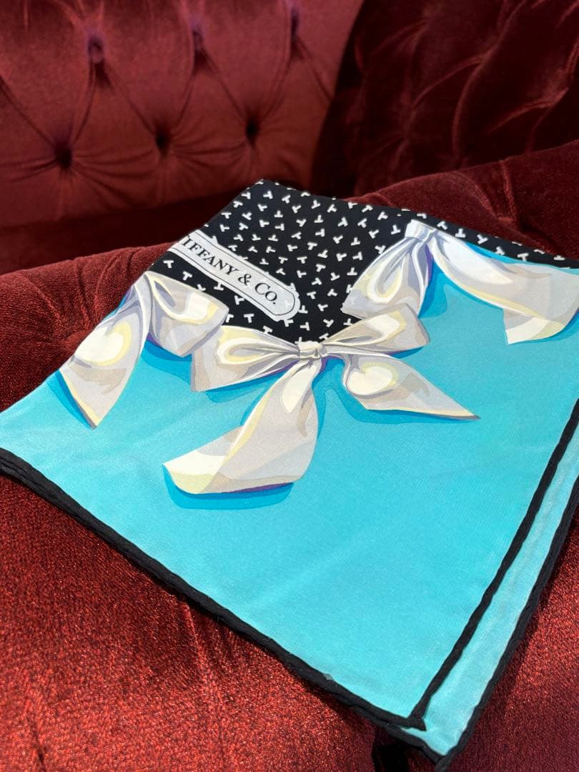 Tiffany & Co. スカーフ リボン柄 ブラック ティファニーブルー大判