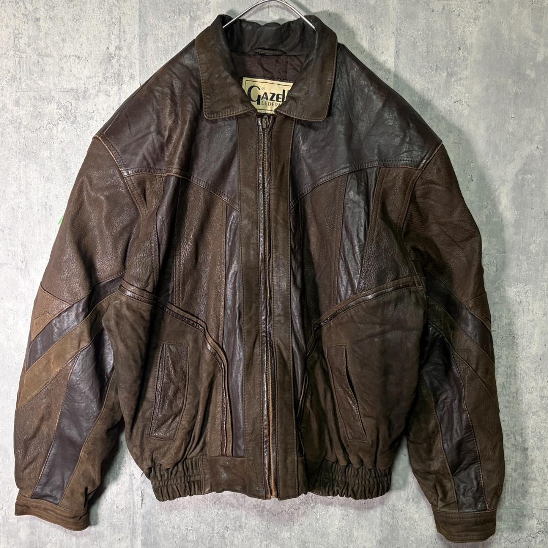 希少デザイン レザージャケット 濃茶 ユーロヴィンテージ 羊革 ラム