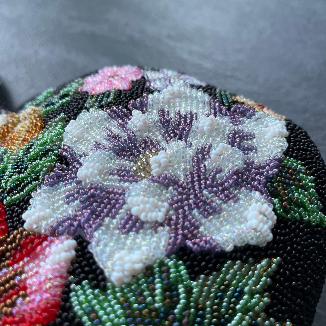 花柄ビーズ刺繍 和装用バッグ【黒系】新品