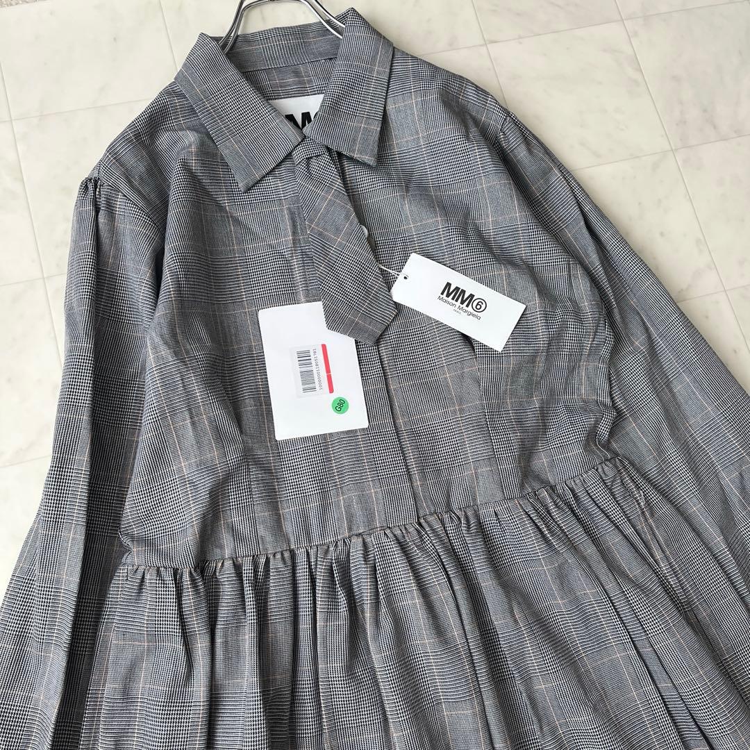タグ付♡MM6 マキシ丈 ワンピース ネクタイ グレンチェック 36 S