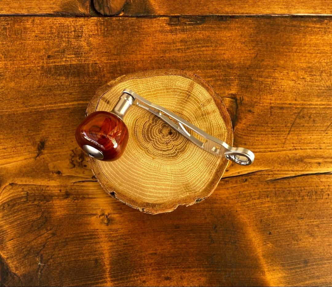 ウッドノブ　リールハンドル　パワーゲーム　ラウンドノブ付　ローズウッド　シルバー