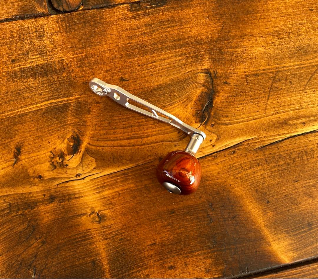 ウッドノブ　リールハンドル　パワーゲーム　ラウンドノブ付　ローズウッド　シルバー