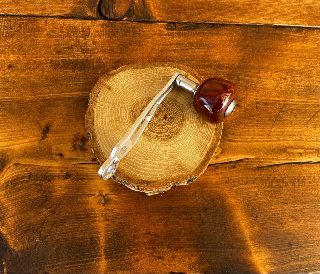 ウッドノブ　リールハンドル　パワーゲーム　ラウンドノブ付　ローズウッド　シルバー