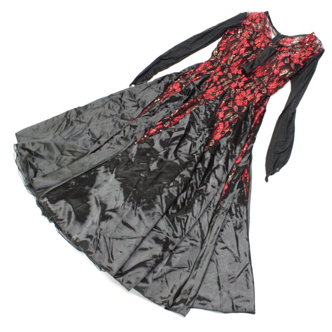 【美品 社交ダンス衣装】ICHIOKU ワンピース ドレス 赤 黒 派手 上品