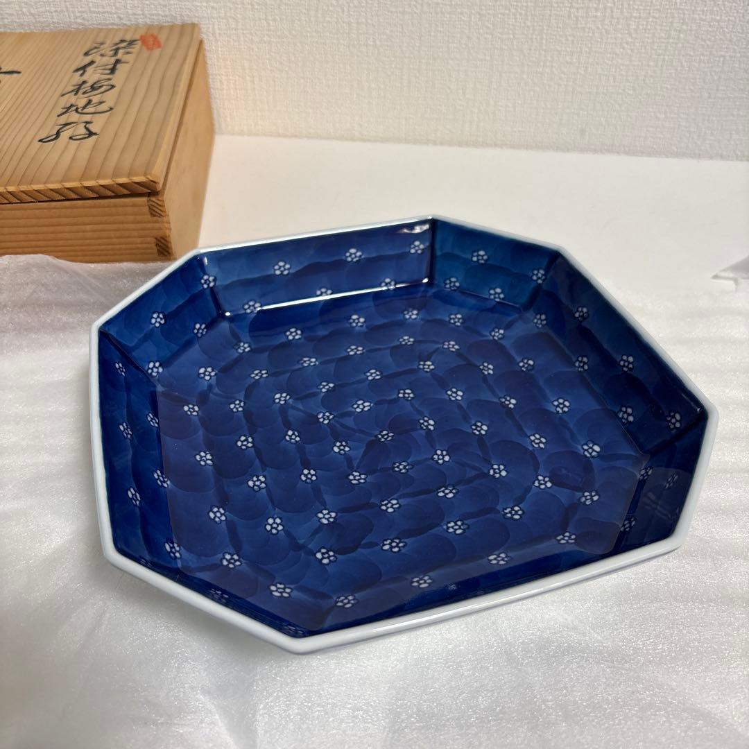 源右衛門窯　染付梅地紋　方皿　有田焼